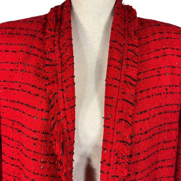 Worthington Large Tweed Blazer Jacket Open-Front Fringe Long Sleeve Lightweight - Picture 2 of 9